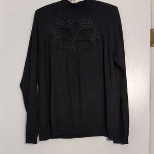 Cyrus Black Lightweight Rayon Sweater with Mesh Detail XL